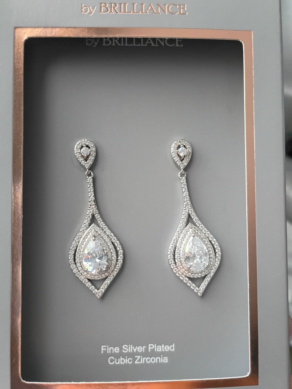 Silver-Plated White CZ Teardrop Dangle Earrings